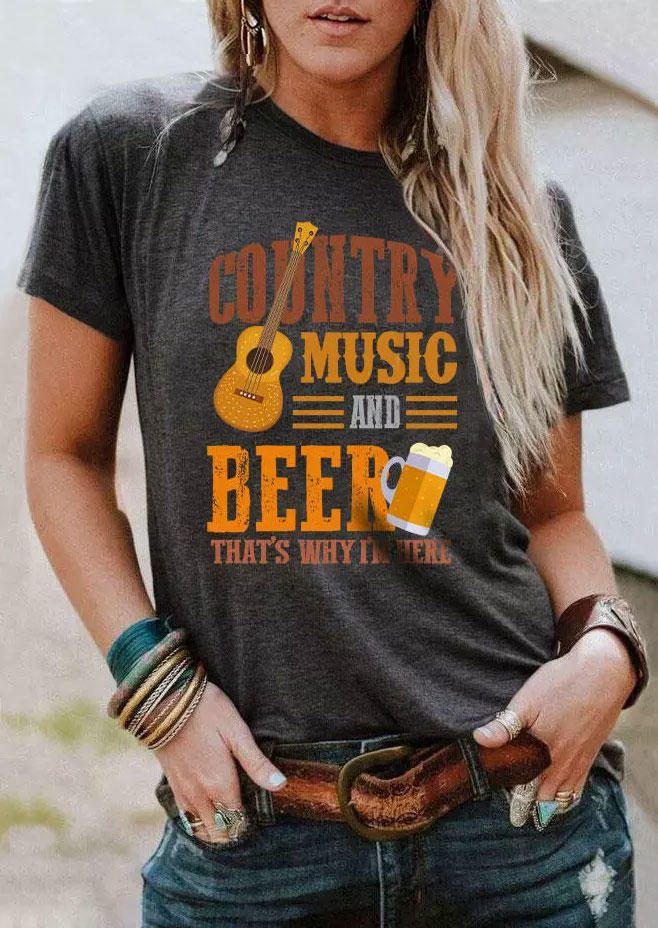 

Country Music And Beer That' Why I'm Here Guitar T-Shirt Tee - Dark Grey, Gray, SCM004336
