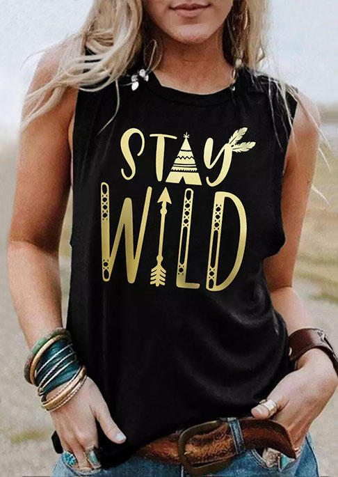 

Stay Wild Arrow O-Neck Tank - Black, SCM011487