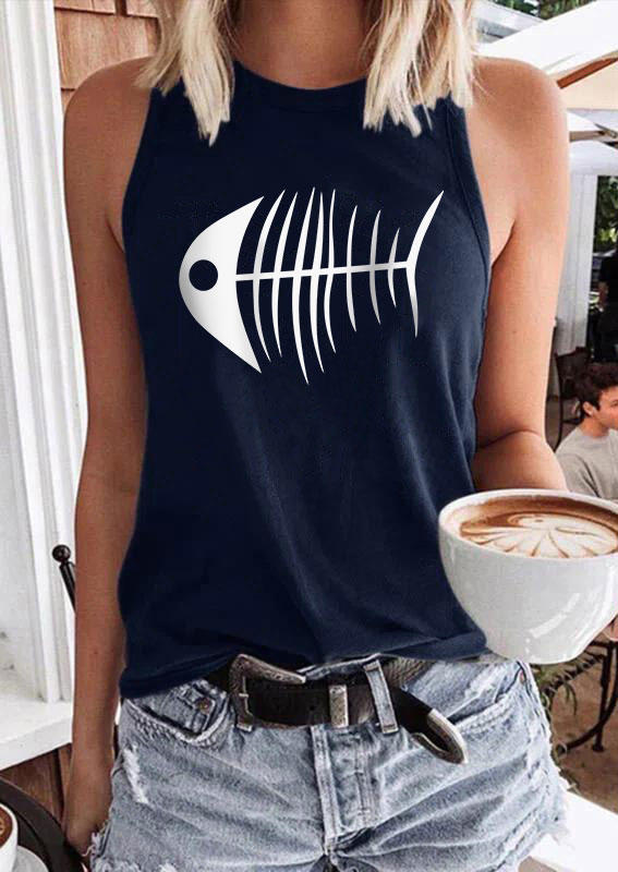 

Fish Bone O-Neck Tank - Navy Blue, SCM012740