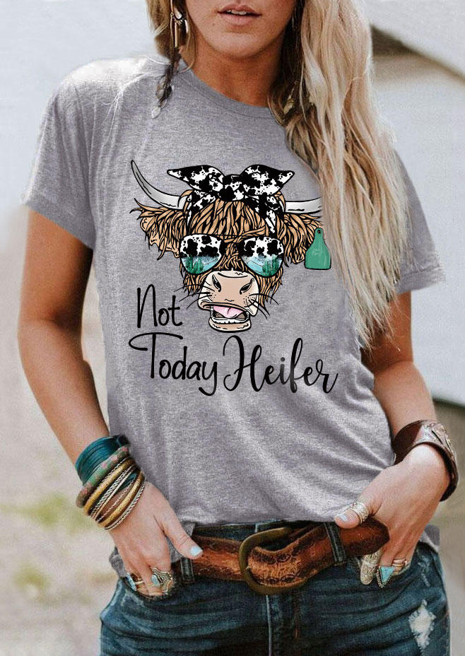 

Not Today Heifer Highland Cattle Cow O-Neck T-Shirt Tee - Gray, SCM012758