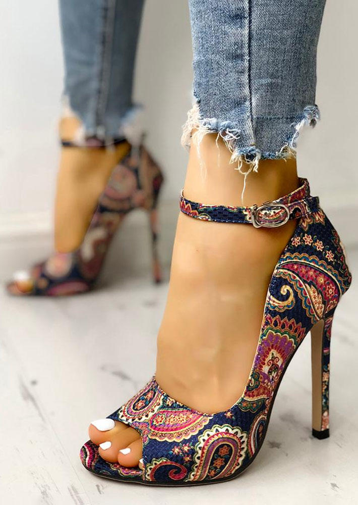 

Paisley Bohemian Peep Toe Heeled Sandals, Multicolor, SCM012145