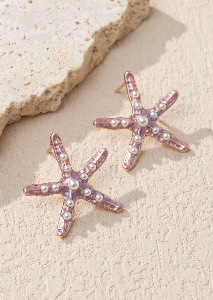 

Starfish Pearl Alloy Stud Earrings, Pink, SCM012518