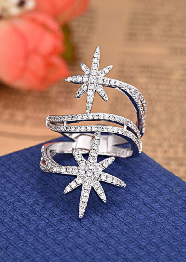 

Rhinestone Open Alloy Ring, Silver, SCM012644