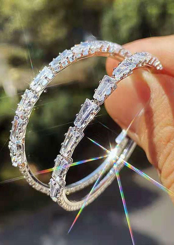 

Rhinestone Hoop Alloy Earrings, White, SCM012685