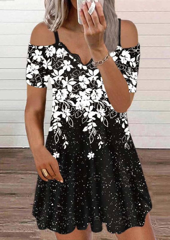 

Floral Cold Shoulder Mini Dress, Multicolor, SCM010862