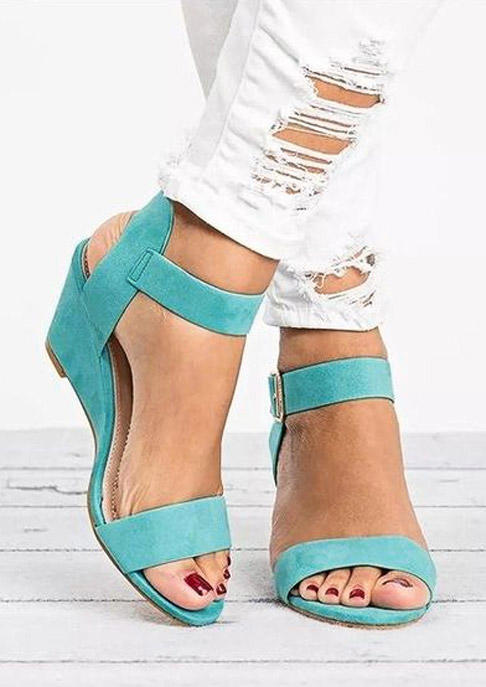 

Summer Buckle Strap Wedges Sandals - Lake Blue, SCM012387