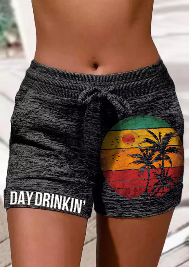 Day Drinkin' Coconut Tree Sun Shorts - Dark Grey