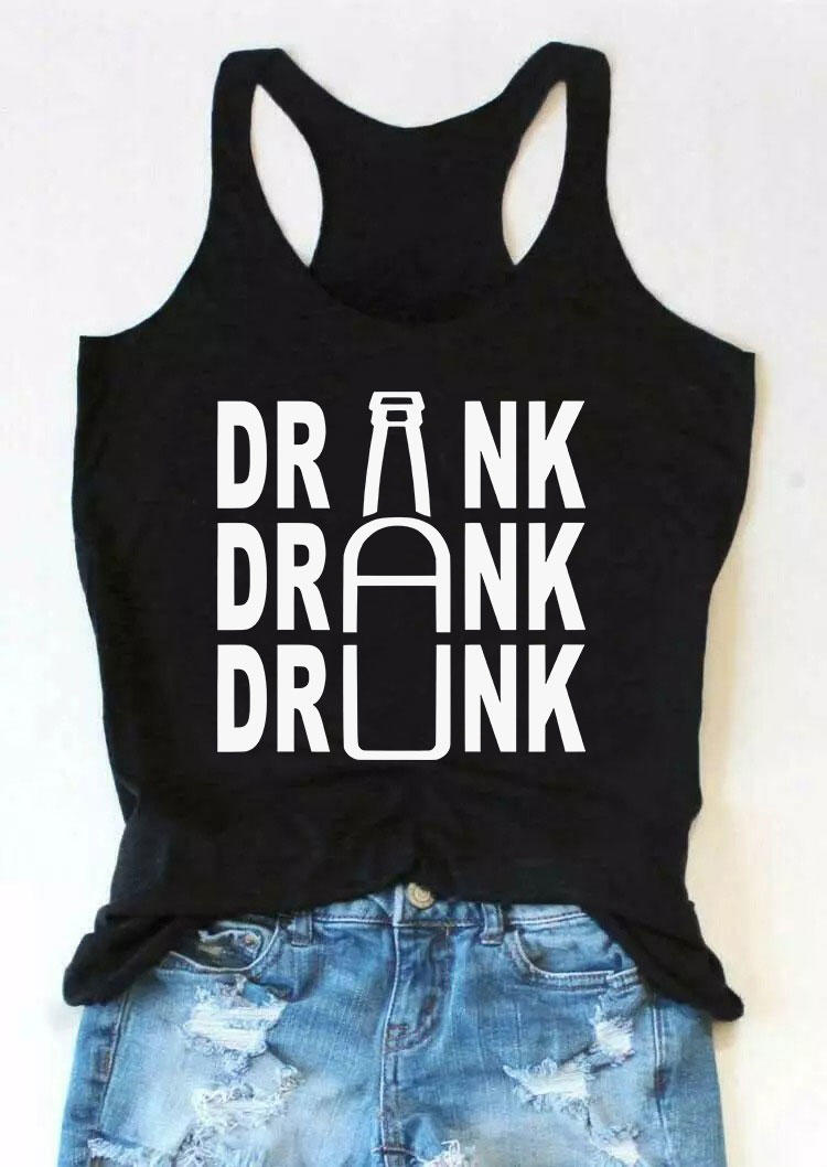 

Drink Drank Drunk O-Neck Racerback Tank - Black, SCM012836