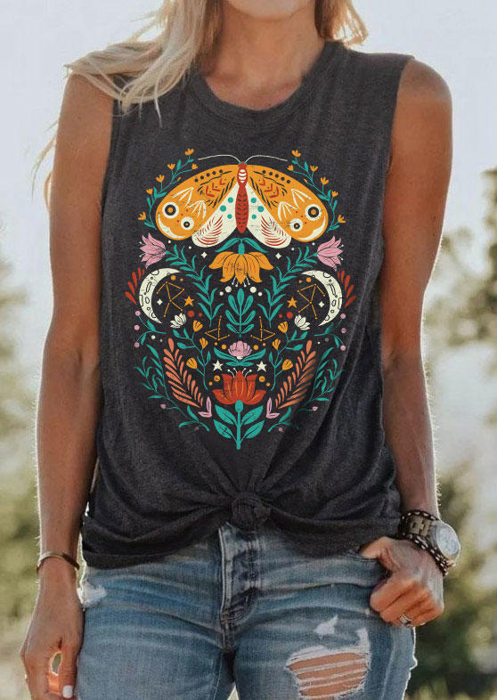 

Floral Leaf Star O-Neck Tank - Dark Grey, Gray, SCM012847