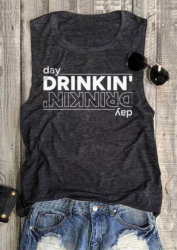 Day Drinkin' O-Neck Tank - Dark Grey, Gray, SCM012852