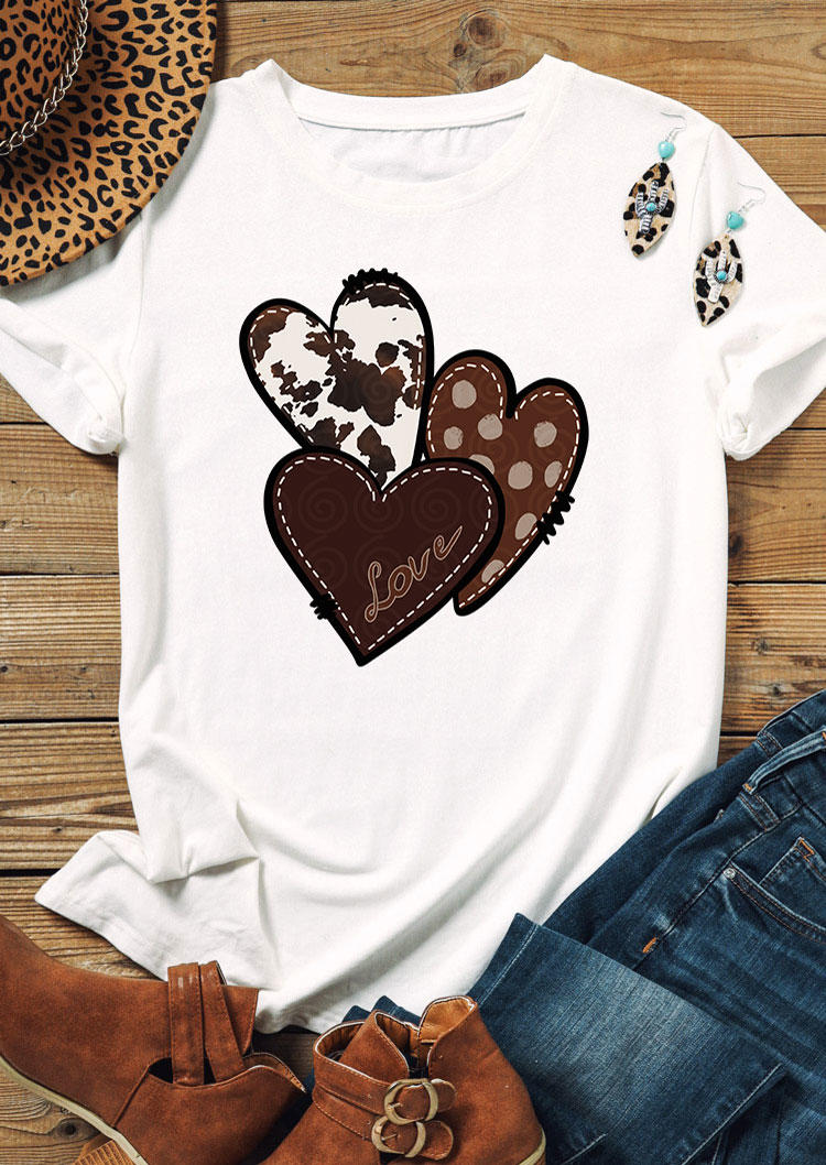 Cow Polka Dot Love Heart T-Shirt Tee - White