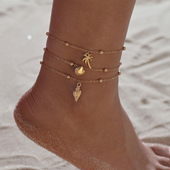 3Pcs Bohemian Shell Coconut Tree Conch Anklet