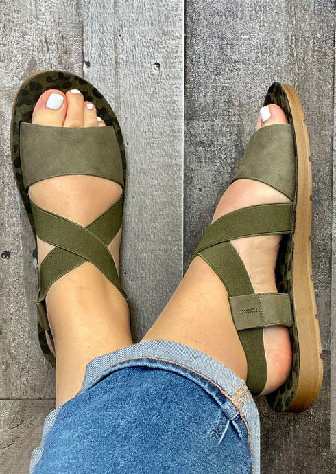 

Leopard Criss-Cross Flat Sandals - Army Green, SCM012927