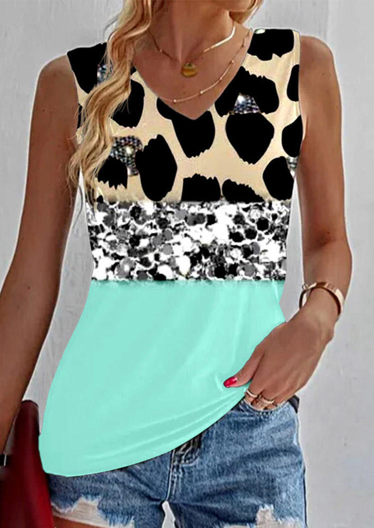 

Leopard Color Block Criss-Cross Tank, Multicolor, SCM012435