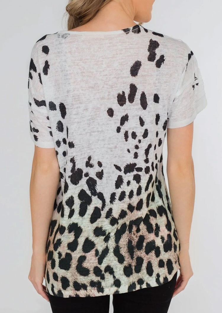 Leopard Criss-Cross Short Sleeve Blouse