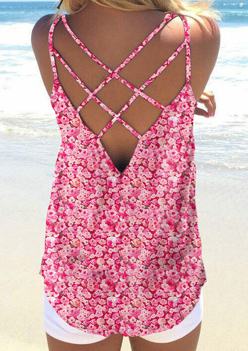 

Ditsy Floral Criss-Cross Camisole - Pink, SCM012513