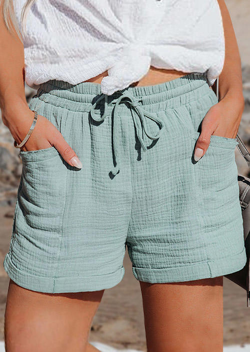 

Drawstring Pocket Casual Shorts - Light Green, SCM012878