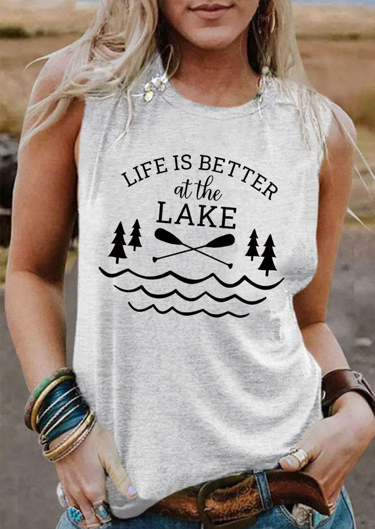 

Life Is Better At The Lake O-Neck Tank - Light Grey, Gray, SCM012959