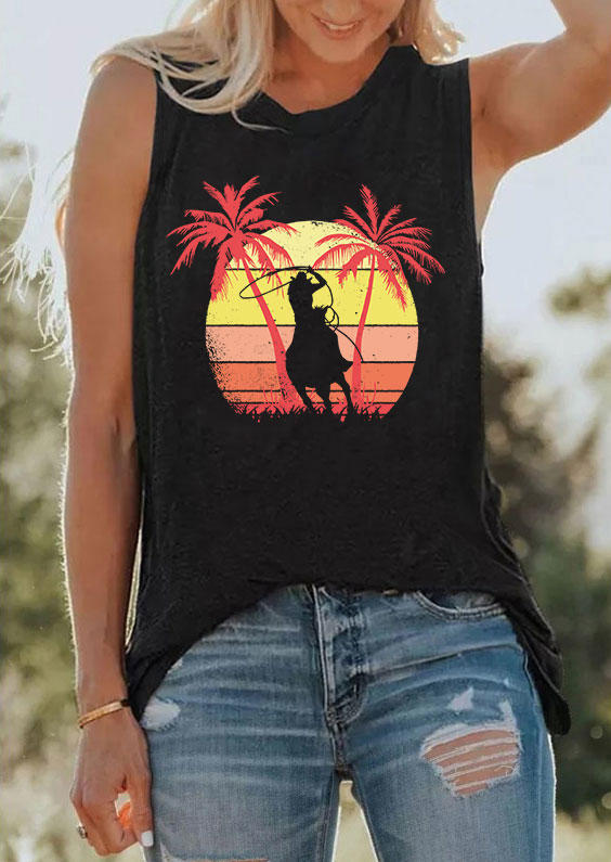 

Coconut Tree Cowboy O-Neck Tank - Black, SCM012960