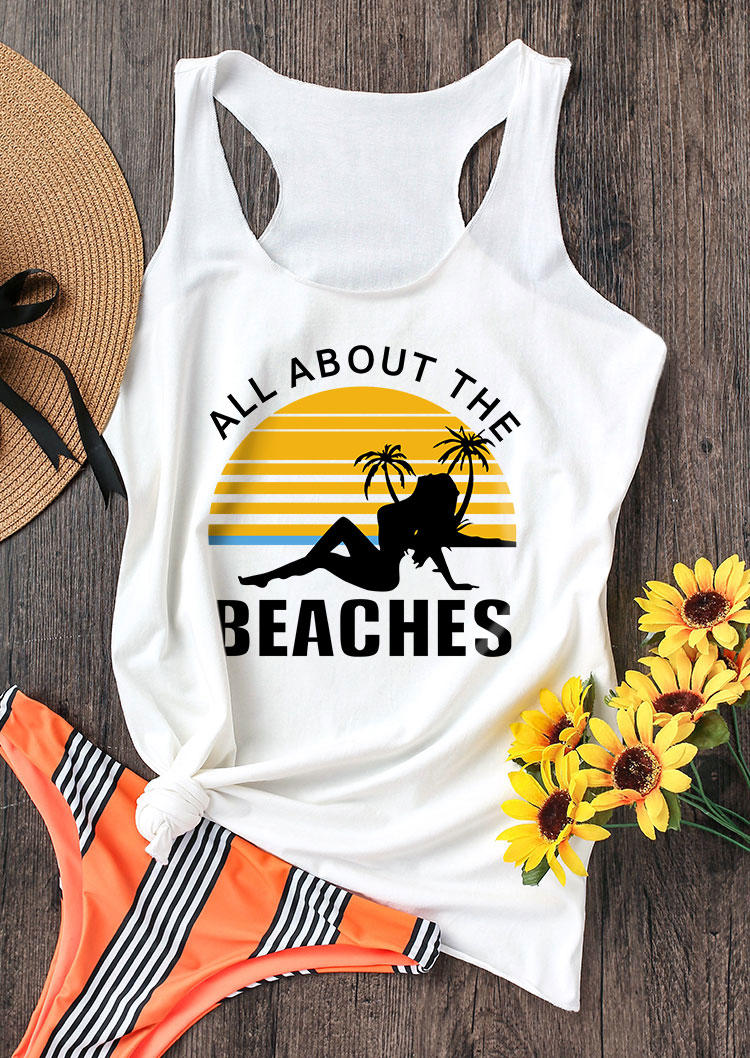 

All About The Beaches Coconut Tree Racerback Tank - White, SCM012962