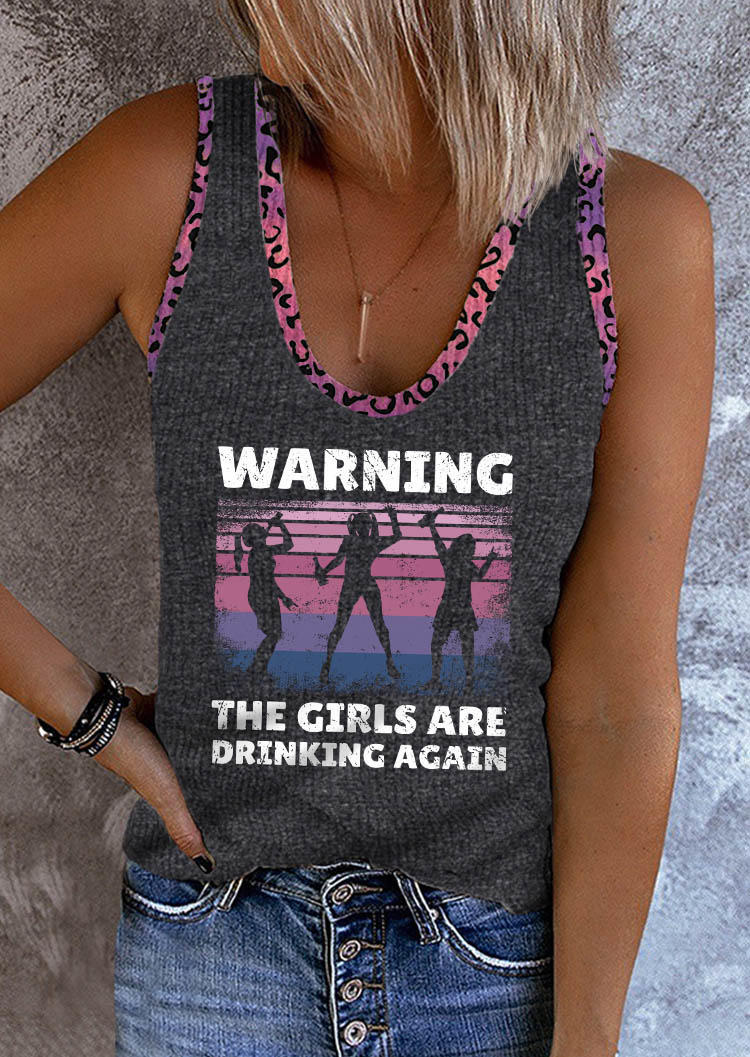 

Warning The Girls Are Drinking Again Leopard Tank - Dark Grey, Gray, SCM013012