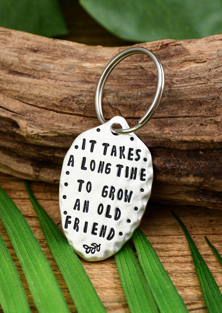 

It Takes A Long Time To Grow An Old Friend Leaf Keychain, Silver, SCM012136