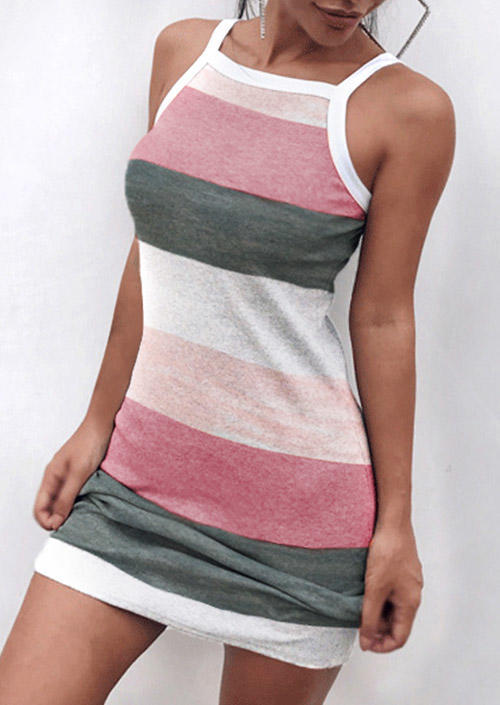

Color Block Spaghetti Strap Mini Dress, Multicolor, SCM012500