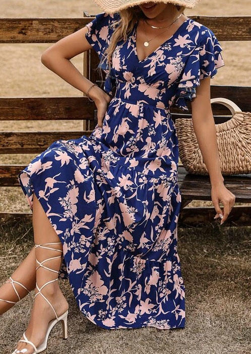

Floral Ruffled Open Back Midi Dress, Multicolor, SCM012986