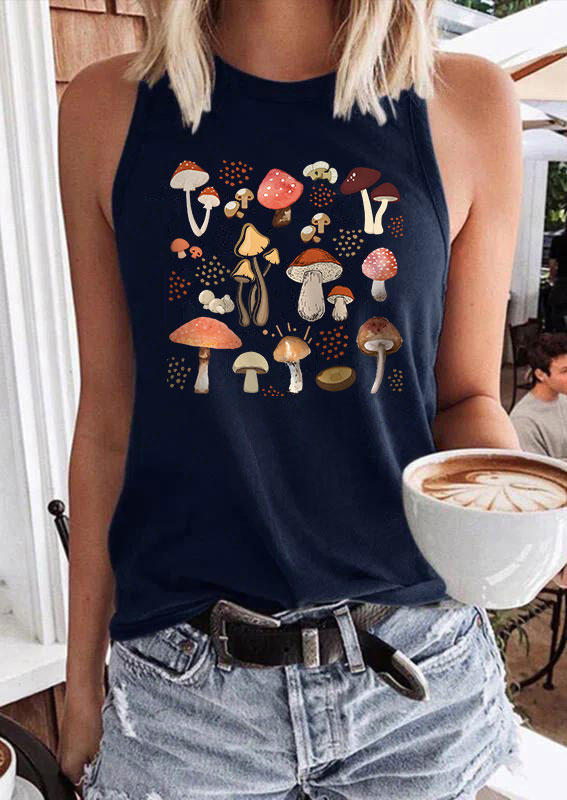 

Aesthetic Mushroom Racerback O-Neck Tank - Navy Blue, SCM013007