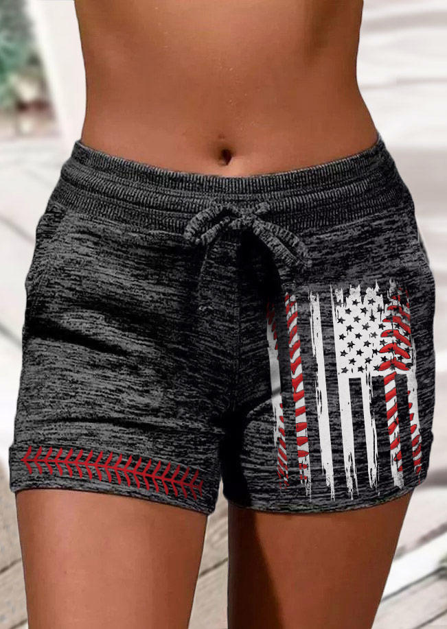 

American Flag Pocket Tie Shorts - Dark Grey, Gray, SCM012517