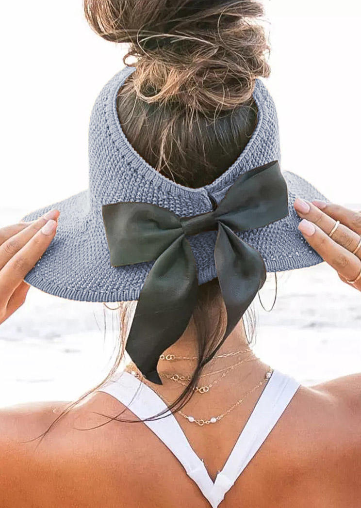 

Bowknot Hollow Out Sun Hat, Gray, SCM012919