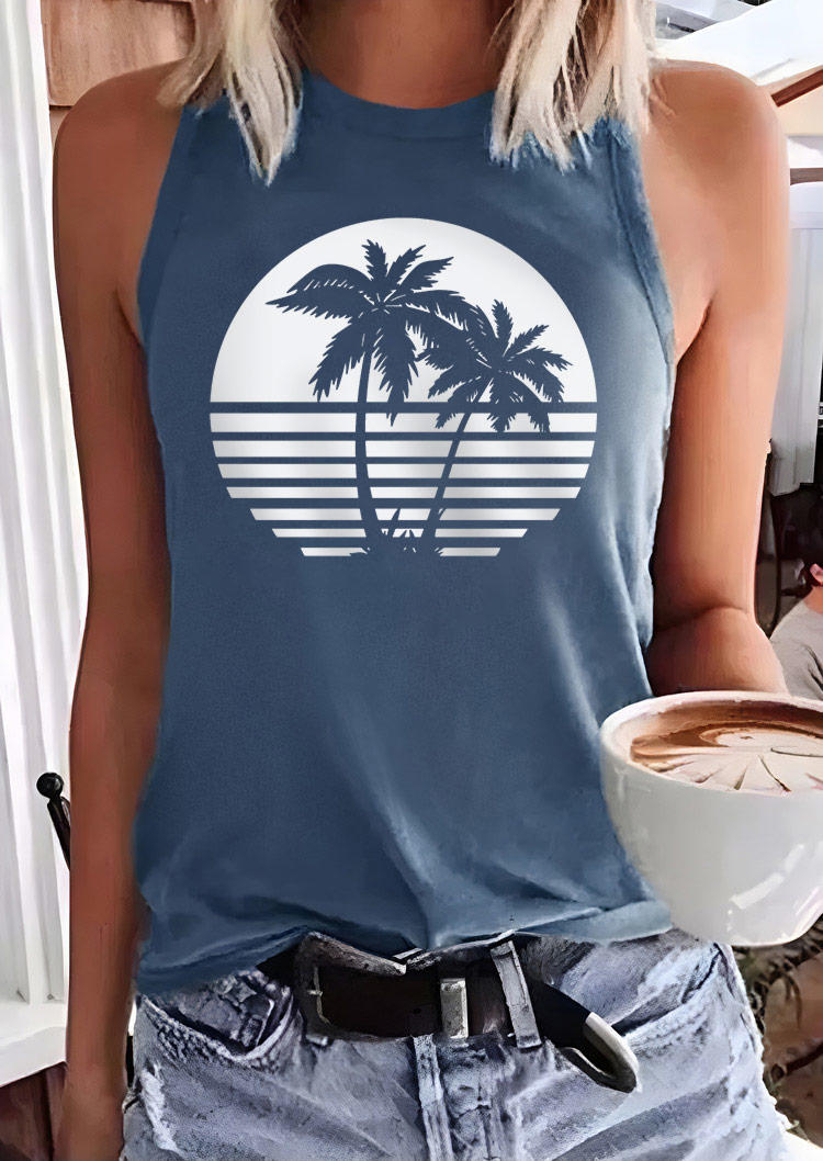 

Coconut Tree O-Neck Tank - Blue, SCM012945