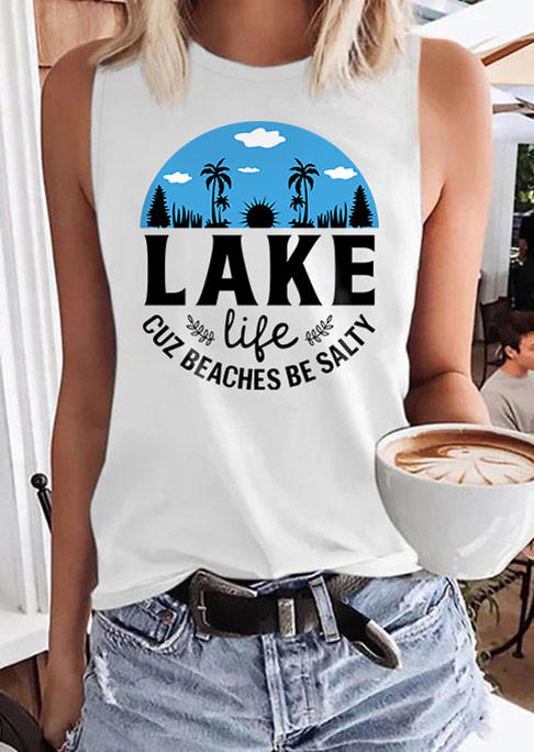 

Lake Life Cuz Beaches Be Salty Coconut Tree Tank - White, SCM013069