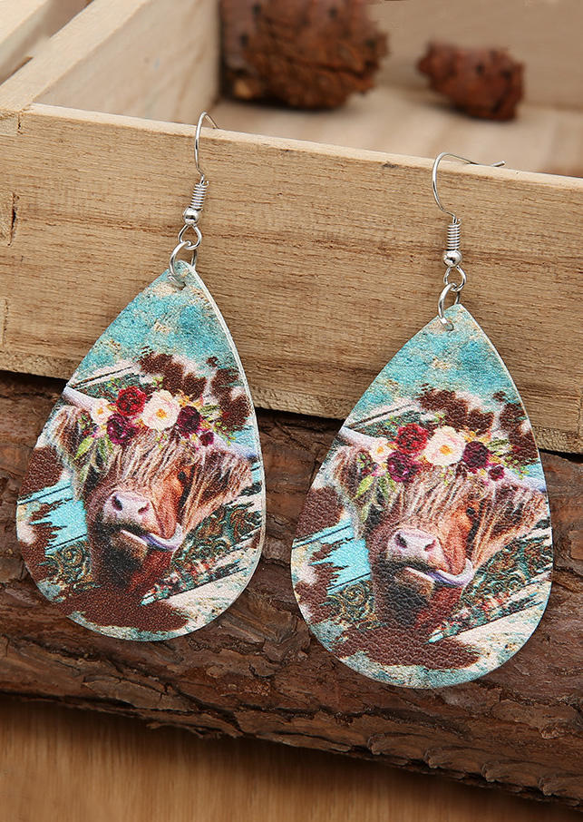 

Highland Cattle Floral Water Drop Earrings, Multicolor, SCM011886