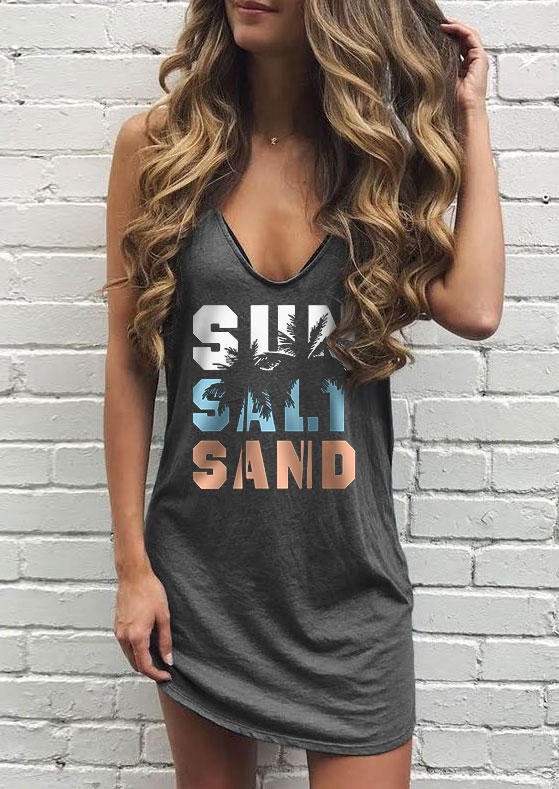 

Sun Salt Sand Coconut Tree Mini Dress - Dark Grey, Gray, SCM012495