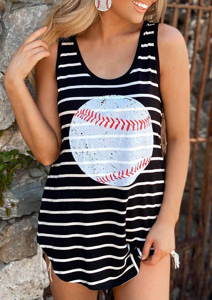

Baseball Striped O-Neck Tank, Multicolor, SCM012718