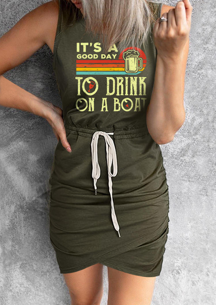 

It' A Good Day To Drink On A Boat Bodycon Dress - Army Green, SCM012739