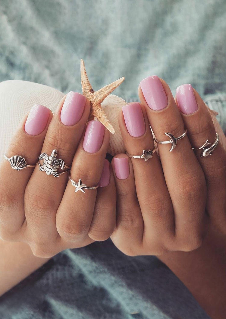 

6Pcs Sea Turtle Shell Starfish Moon Star Ring Set, Silver, SCM012802