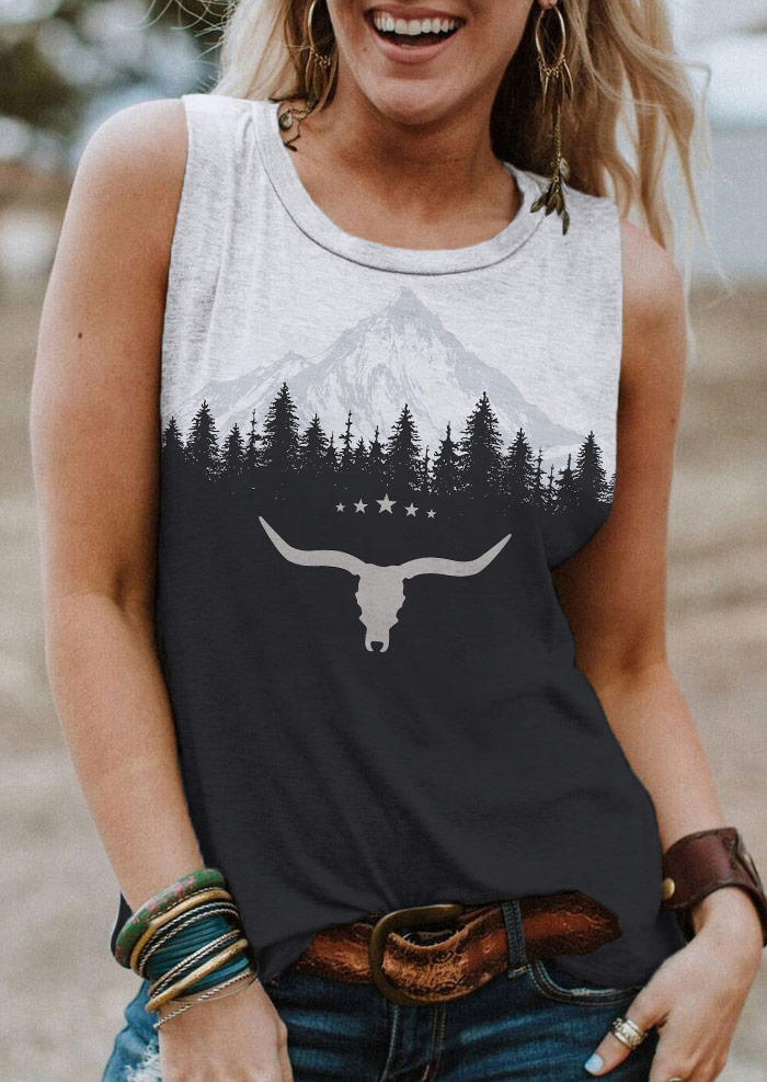 

Steer Skull Mountain Tree Star Tank - Gray, SCM012839