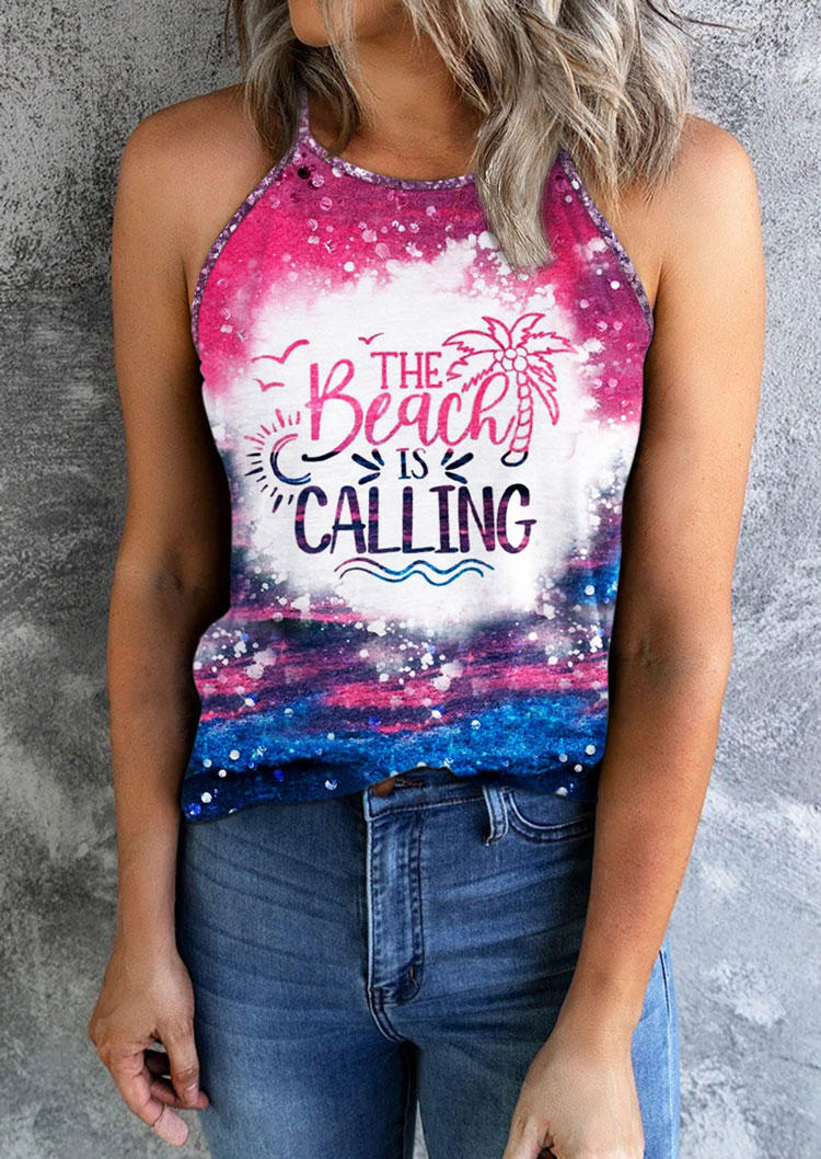 

The Beach Is Calling Coconut Tree Bleached Tank, Multicolor, SCM012961