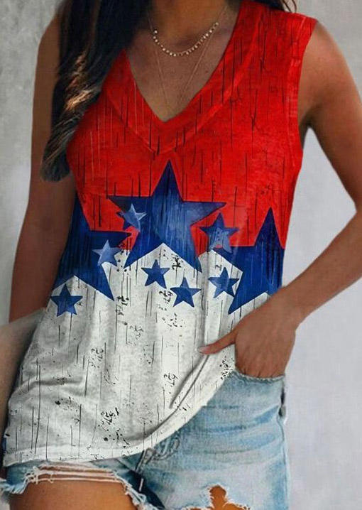 

American Flag V-Neck Tank, Multicolor, SCM012073