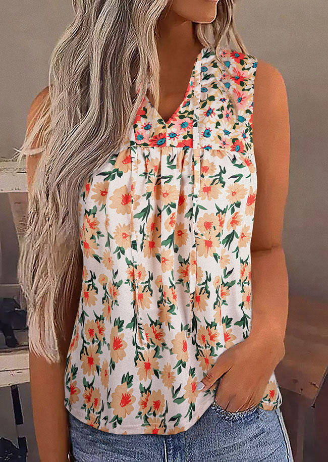 

Floral Ruffled Tie V-Neck Tank, Multicolor, SCM012455