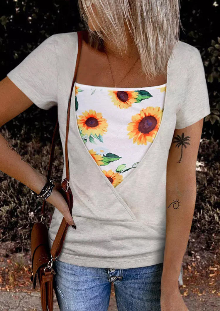 

Sunflower Drawstring Fake Two-Piece Blouse - Gray, SCM012744