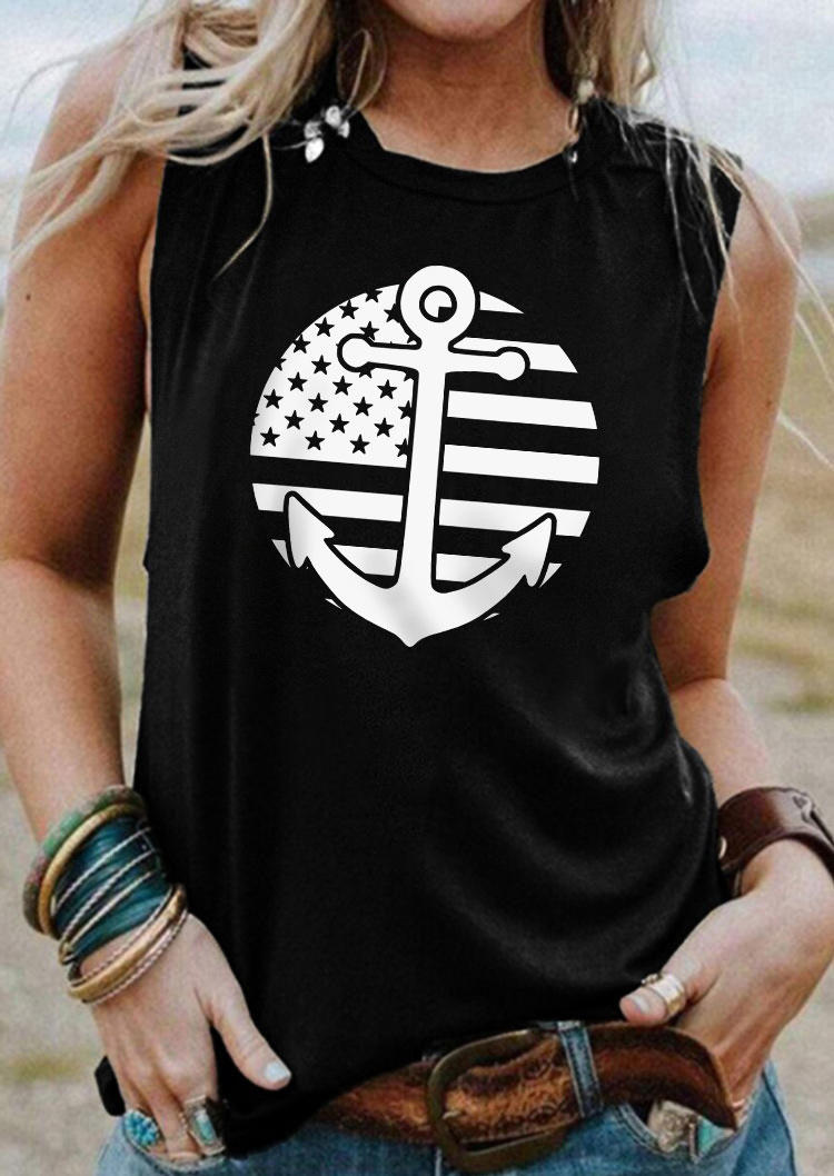 Anchor American Flag O-Neck Tank - Black