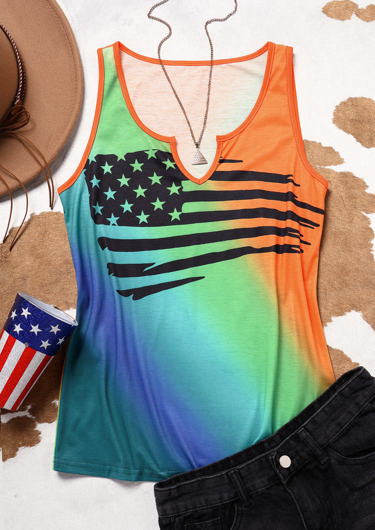American Flag Gradient Notched Neck Tank