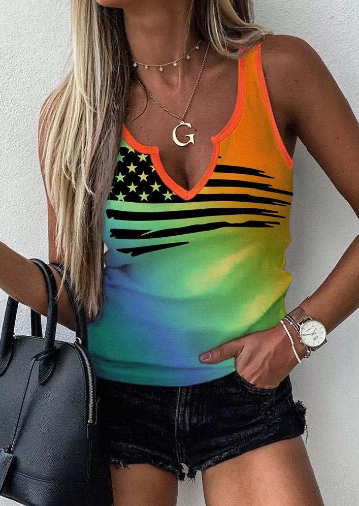 

American Flag Gradient Notched Neck Tank, Multicolor, SCM012755