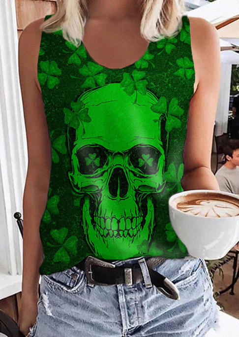 

St. Patrick' Day Lucky Shamrock Skull Racerback Tank - Green, SCM011355