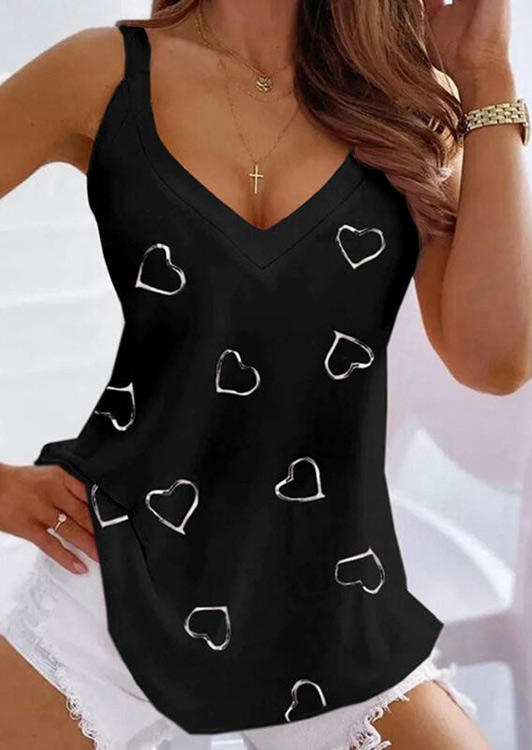 

Heart V-Neck Casual Camisole - Black, SCM012368