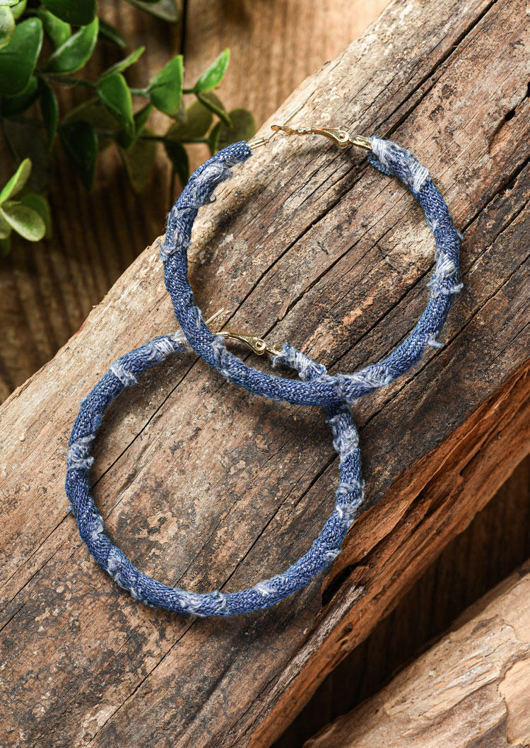 

Frayed Hoop Alloy Earrings, Blue, SCM012602