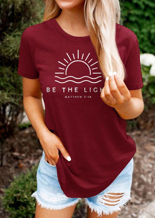 

Be The Light Sunrise T-Shirt Tee - Burgundy, Red, SCM013213